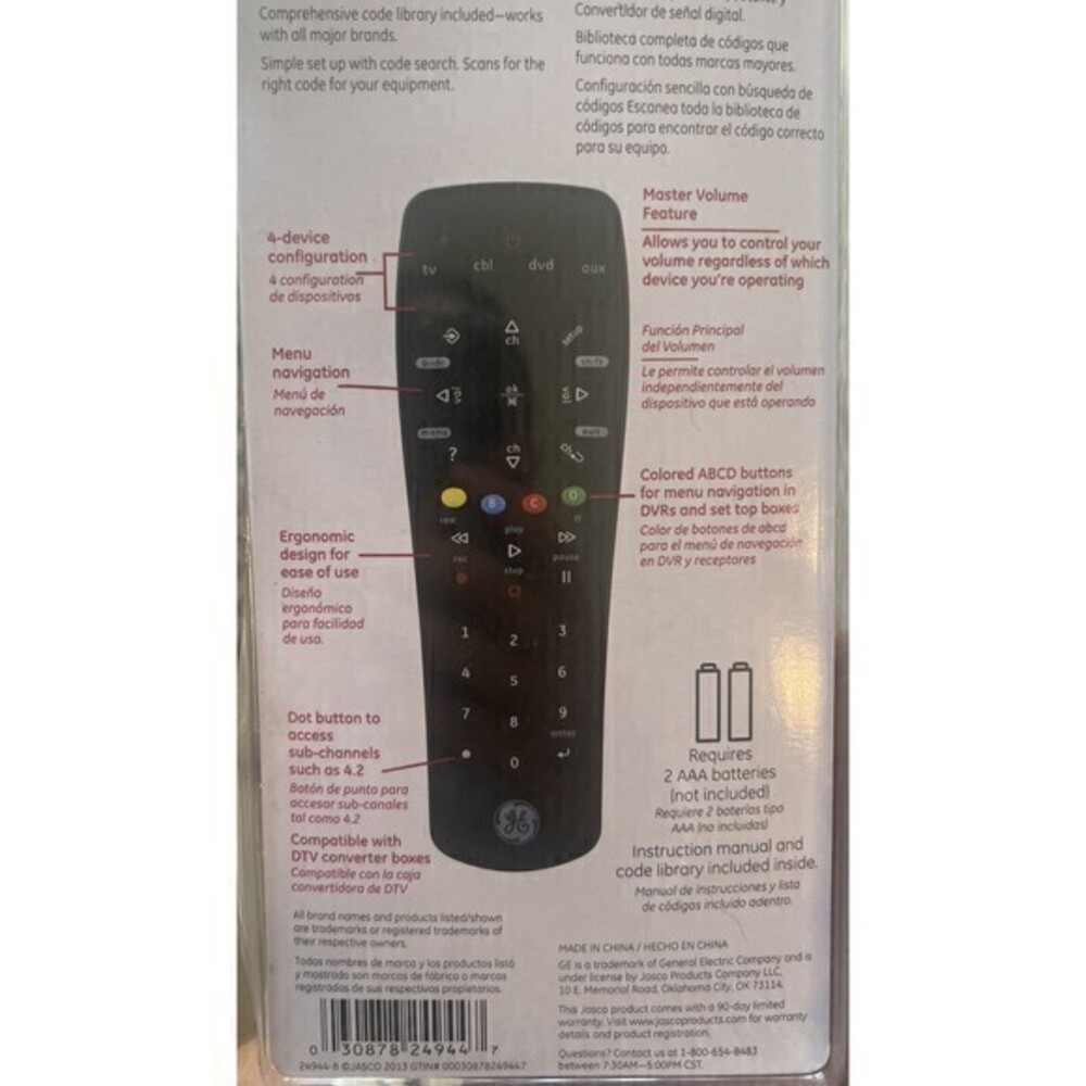 GE Remote 24944/All-N-1 TV Control 4 Devices One Remote-Tested Working - Picture 2 of 3